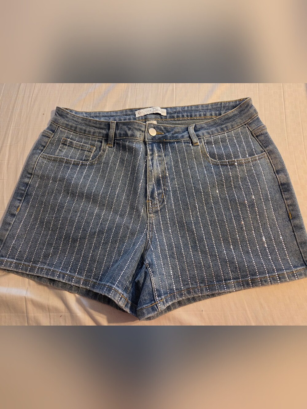 Cato Blue Denim Shorts with Sparkle Pinstripes, Woman's Size 14